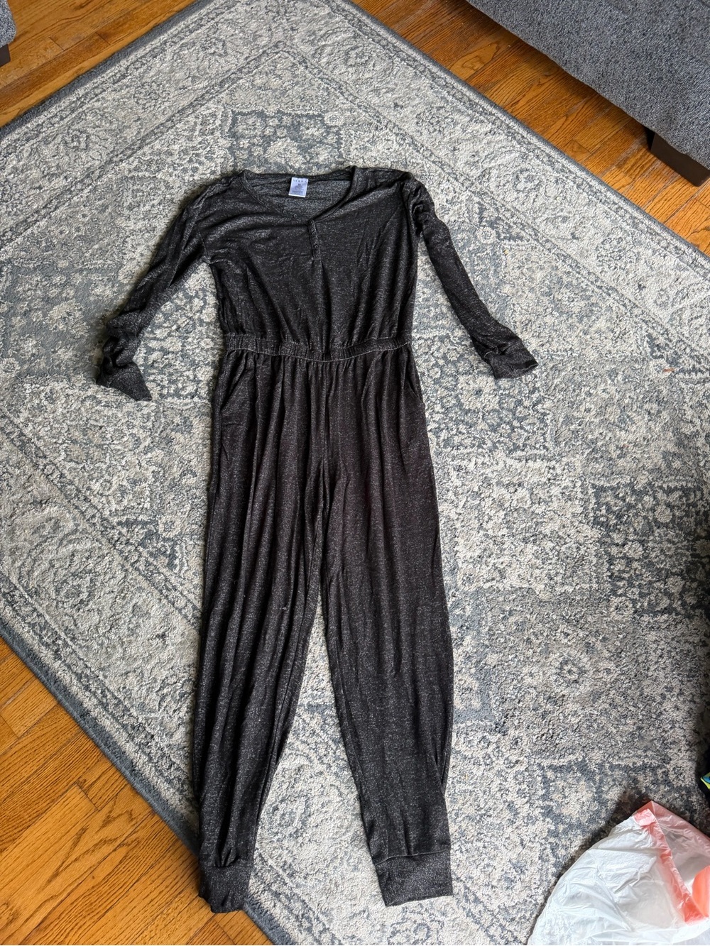 Serra Black Shimmer Long-Sleeve Jumpsuit